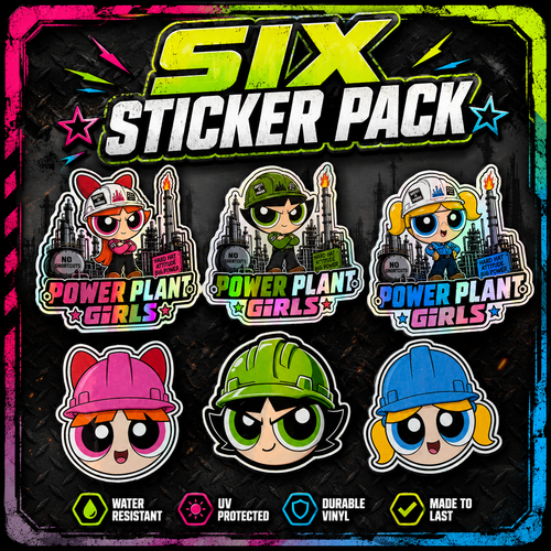 6 Pack POWER PLANT GIRLS STICKERS