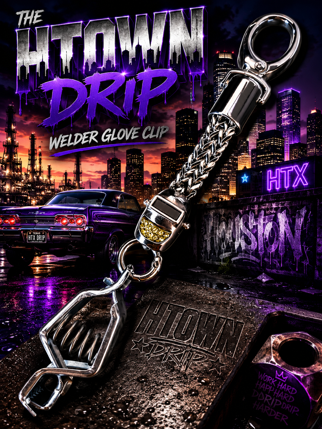 THE H TOWN DRIP WELDER GLOVE CLIP WITH GOLD ICED OUT GRILL