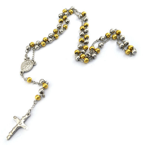 STAINLESS STEEL ROSARY GOLD AND SILVER